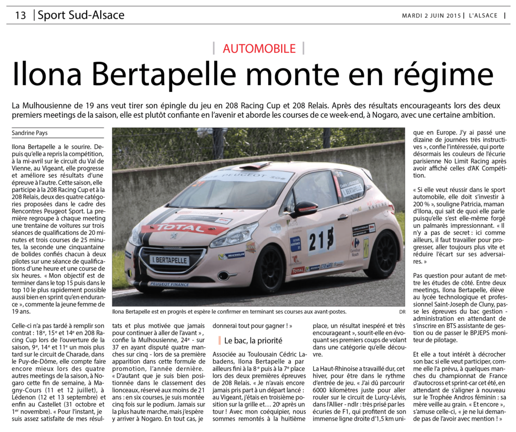 Article Ilona Bertapelle monte en régime